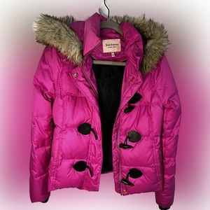 Pink Juice Couture Puffer Coat with fur trim